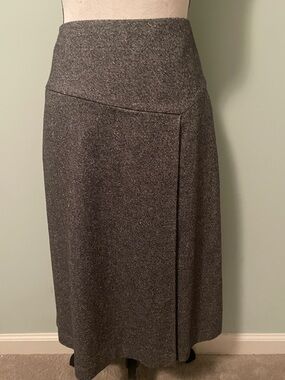 Talbots Dark Black Tweed Asymmetrical Midi Skirt sz 8
